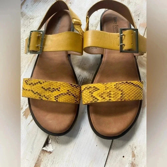 HENRY FERRERA mustard Yellow sandals MINT, women's size 10, sling back boho - Picture 1 of 14